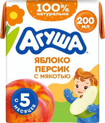 Сок детский АГУША Яблоко-персик, с 5 месяцев, 200мл, детальное фото