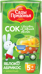 Сок САДЫ ПРИДОНЬЯ Яблоко, абрикос с мякотью, с 5 месяцев, 125мл, изображение