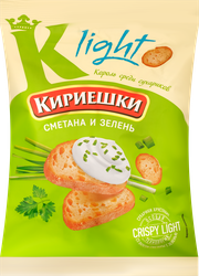 Сухарики хрустящие КИРИЕШКИ Light Сметана с зеленью, 80г, крупный план