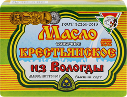 Масло сливочное ИЗ ВОЛОГДЫ Крестьянское 72,5%, без змж, 180г, картинка