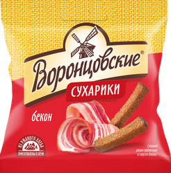 Сухарики ВОРОНЦОВСКИЕ ржано-пшеничные, со вкусом бекона, 80г, фото