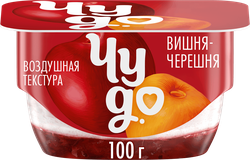 Десерт творожный ЧУДО Творожок взбитый двухслойный Вишня, черешня 4%, без змж, 100г, вид