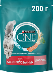 Корм сухой для взрослых кошек PURINA ONE для стерилизованных и кастрированных, с высоким содержанием лосося и пшеницей 200г, детальное фото