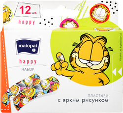 Пластыри MATOPAT Happy цветные, 12шт, изображение