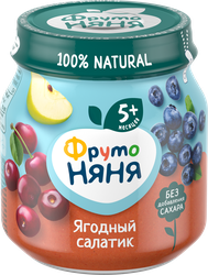 Пюре ягодно-фруктовое ФРУТОНЯНЯ Ягодный салатик Яблоко, черника и вишня, с 5 месяцев, 100г, картинка