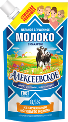 Молоко сгущенное АЛЕКСЕЕВСКОЕ цельное с сахаром 8,5%, без змж ГОСТ, 650г, крупный план