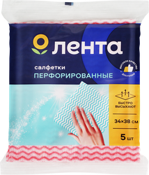 Салфетки ЛЕНТА универсальные вискозные перфорированные 34х38см, 5шт, детальное фото