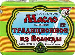 Масло сливочное ИЗ ВОЛОГДЫ Традиционное 82,5%, без змж, 180г, крупный план