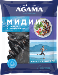 Мидии варено-мороженые AGAMA в створках, в собственном соку, 450г, фотография