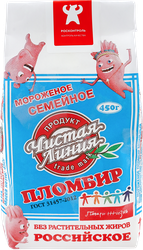 Изображение товара Мороженое ЧИСТАЯ ЛИНИЯ Семейное пломбир ванильный 12%, без змж, пакет, 450г