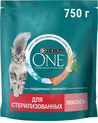 Корм сухой для взрослых кошек PURINA ONE для стерилизованных и кастрированных, с высоким содержанием лосося и пшеницей, 750г, детальное фото