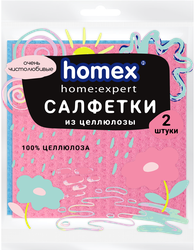 Салфетки HOMEX HOME:EXPERT Очень чистолюбивые 15х15см, целлюлоза, розовый+голубой, 2шт, фотография