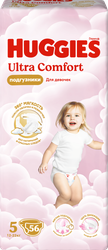 Подгузники для девочек HUGGIES Ultra Comfort 5 12–22кг, 56шт, фотография