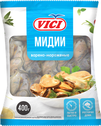 Мидии Чилийские варено-мороженые VICI, 400г, крупный план