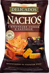 Чипсы кукурузные DELICADOS Nachos с кусочками оливок и паприкой, 150г, фотография