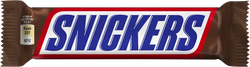 Батончик шоколадный SNICKERS с карамелью, арахисом и нугой, 50,5г, крупный план