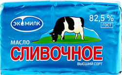Масло сливочное ЭКОМИЛК несоленое 82,5%, без змж, 450г, фотография