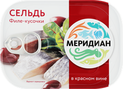 Сельдь МЕРИДИАН Дингли филе-кусочки в красном вине, 115г, картинка