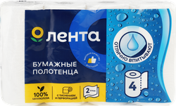 Полотенца бумажные ЛЕНТА 2 слоя, 4шт, фотография