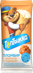 Мороженое ИЖМОЛОКО Топтыжка пломбир с вареной сгущенкой 12%, без змж, вафельный рожок, 90г, детальное фото