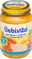 Пюре мясо-растительное BEBIVITA Картофель и морковь с цыпленком, с 9 месяцев, 190г, картинка