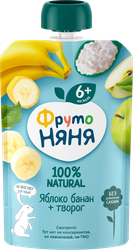 Пюре фруктово-творожное ФРУТОНЯНЯ Яблоко, банан, творог, с 6 месяцев, 90г, изображение
