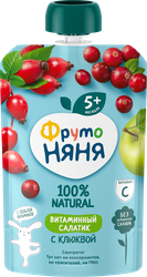 Пюре ягодно-фруктовое ФРУТОНЯНЯ Яблоко, шиповник, клюква, с витамином, с 5 месяцев, 90г, вид