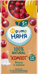 Компот ФРУТОНЯНЯ Вишня, малина неосветленный, с 3 лет, 500мл, вид