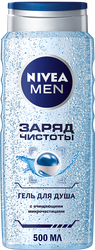 Гель для душа мужской NIVEA Заряд чистоты, 500мл, крупный план