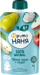 Пюре фруктово-творожное ФРУТОНЯНЯ Яблоко, груша, творог, с 6 месяцев, 90г, крупный план