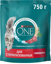 Корм сухой для взрослых кошек PURINA ONE для стерилизованных и кастрированных, с высоким содержанием говядины и пшеницей, 750г, детальное фото
