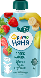 Десерт ФРУТОНЯНЯ из яблок бананов и клубники, с 7 месяцев, 90г, крупный план