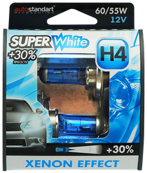 Лампа галогенная автомобильная AUTOSTANDART Super White H4-12V 60/55W P43t головного света, Арт. 106007, 2шт, фотография