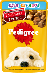 Корм консервированный для щенков PEDIGREE с говядиной в соусе, от 1 месяца, полнорационный, 85г, детальное фото