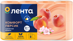 Бумага туалетная ЛЕНТА 3 слоя с ароматом персика, 8шт, вид