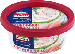 Изображение товара Сыр творожный HOCHLAND с ветчиной и зеленью 60%, без змж, 140г