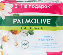 Туалетное мыло PALMOLIVE Натурэль Баланс и Мягкость с экстрактом ромашки и витамином Е, 4х90г, изображение