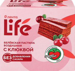 Пастила ЛЕНТА LIFE Белевская Воздушая с клюквой, без сахара, 200г, крупный план