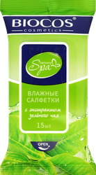 Салфетки влажные BIOCOS SPA Harmony, с экстрактом зеленого чая, 15шт, изображение