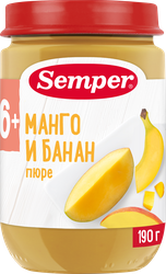 Изображение товара Пюре фруктовое SEMPER Манго, банан, с 6 месяцев, 190г