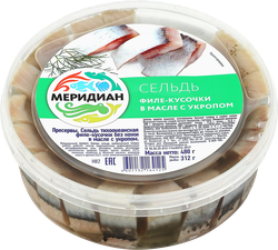Сельдь МЕРИДИАН филе-кусочки в масле с укропом, 480г, фото