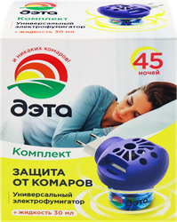 Комплект от комаров ДЭТА Insecto Жидкость от комаров 45 ночей, 30мл + Электрофумигатор, крупный план