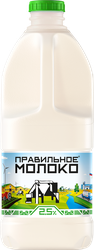 Молоко пастеризованное ПРАВИЛЬНОЕ МОЛОКО 2,5%, без змж, 2000мл, вид