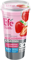 Напиток молочный ЛЕНТА LIFE высокобелковый низколактозный пребиотический клубника без зм, крупный план