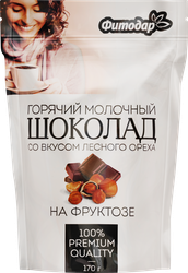 Какао-напиток растворимый ФИТОДАР Горячий шоколад Молочный со вкусом лесного ореха, 170г, фото