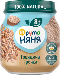 Пюре мясо-растительное ФРУТОНЯНЯ Говядина с гречкой и морковью, с 8 месяцев, 100г, изображение