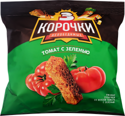 Сухарики ржаные ТРИ КОРОЧКИ Томат с зеленью, 100г, фото
