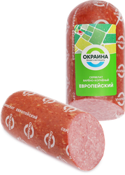 Колбаса варено-копченая ОКРАИНА Сервелат Европейский, 470г, вид