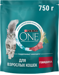 Корм сухой для взрослых кошек PURINA ONE с высоким содержанием говядины и цельными злаками, 750г, фотография