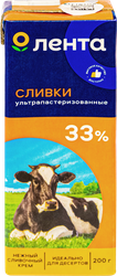 Сливки ультрапастеризованные ЛЕНТА 33%, без змж, 200г, фото